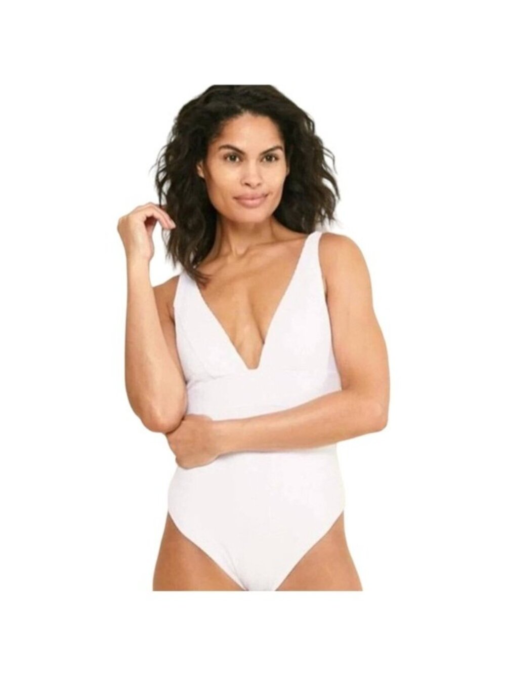 Andie White Ribbed V-Neck One-Piece Swimsuit With Adjustable Straps XXL
